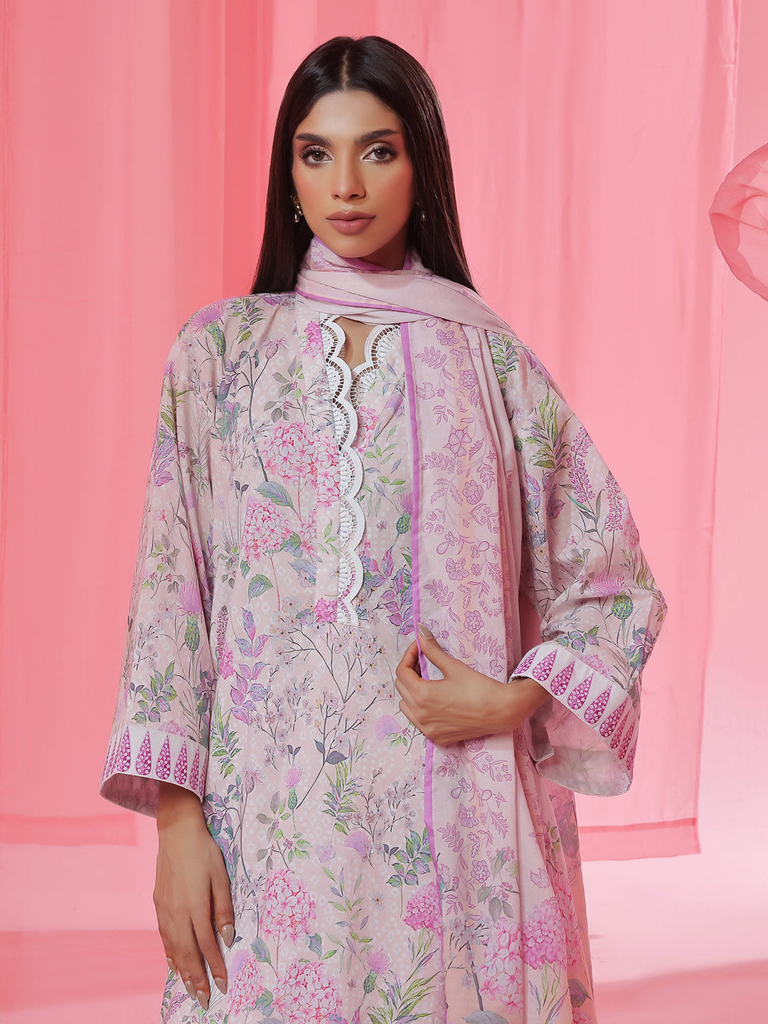 Oaks - Printed Pret & Unstitched Suit Lawn Peach - 3 Piece