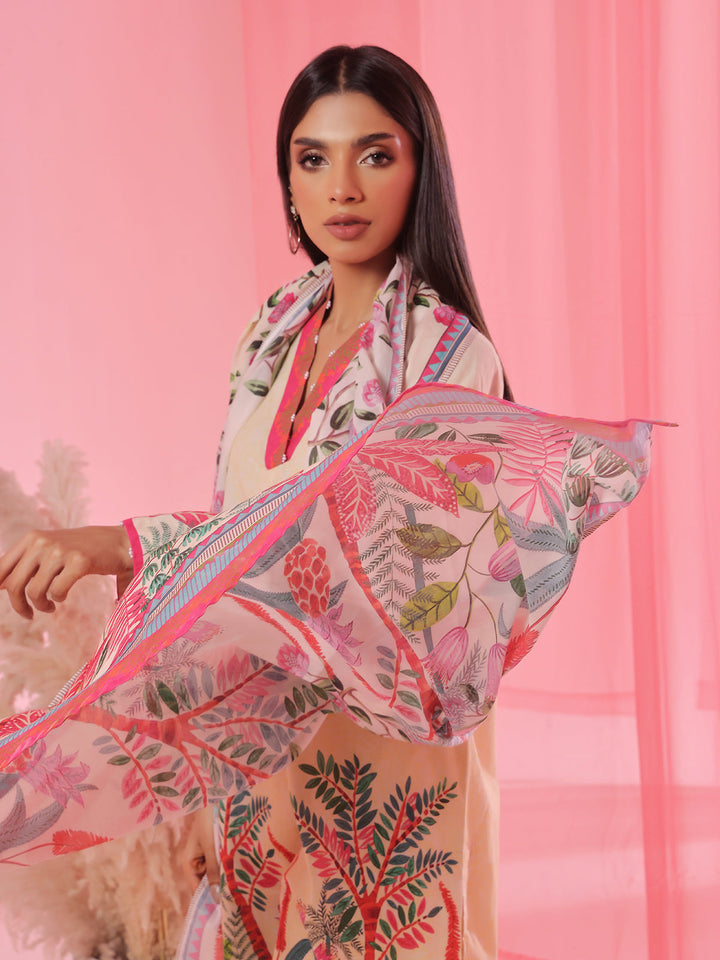 Oaks - Printed Pret & Unstitched Suit Lawn Beige - 3 Piece