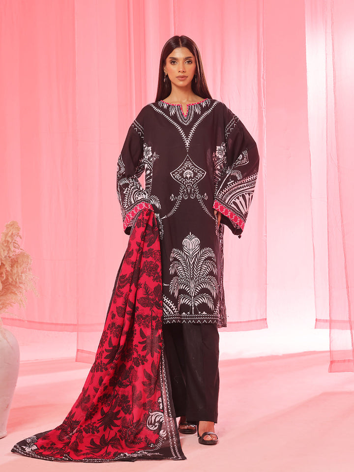 Oaks - Printed Pret & Unstitched Suit Lawn Black - 3 Piece