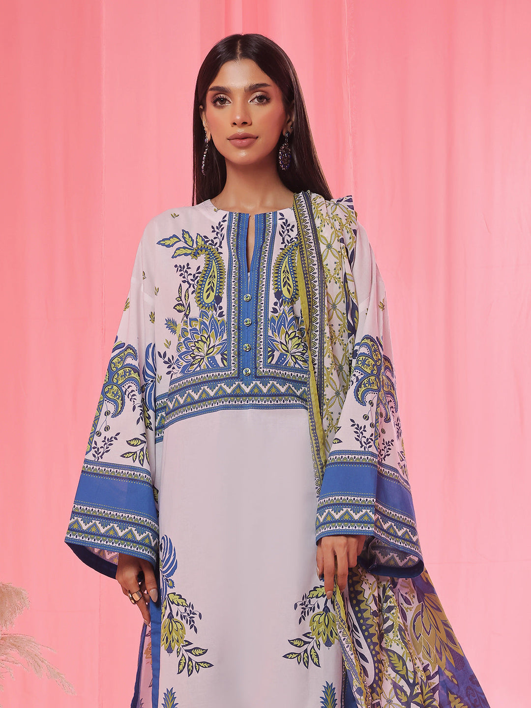 Oaks - Printed Pret & Unstitched Suit Lawn Blue - 3 Piece