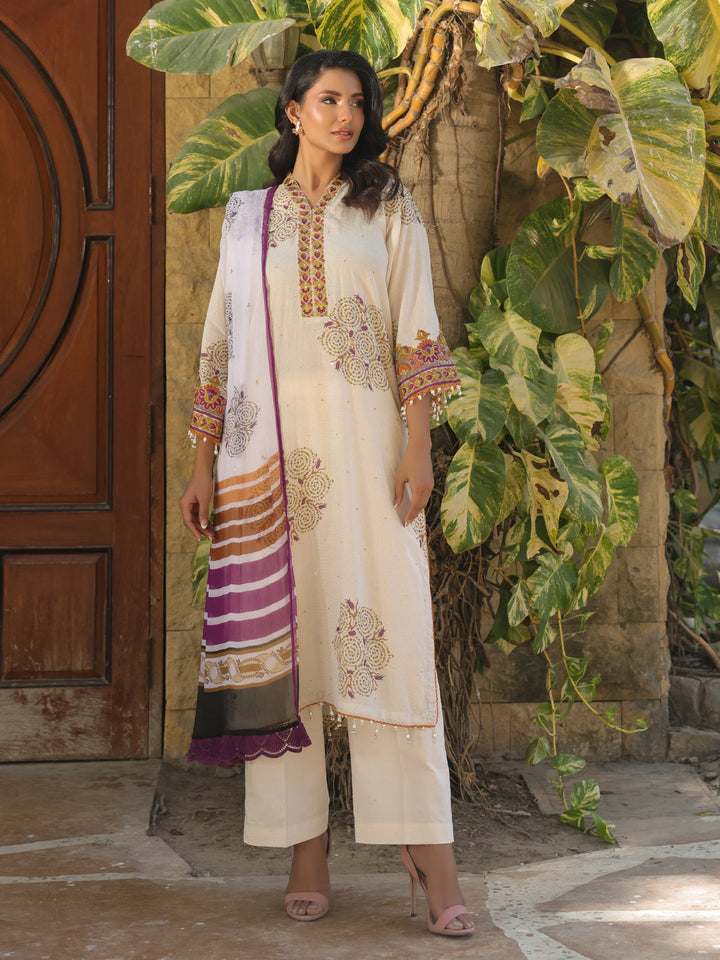 Oaks - Embroidered Pret & Unstitched Suit Masoori Lawn Off White - 3 Piece