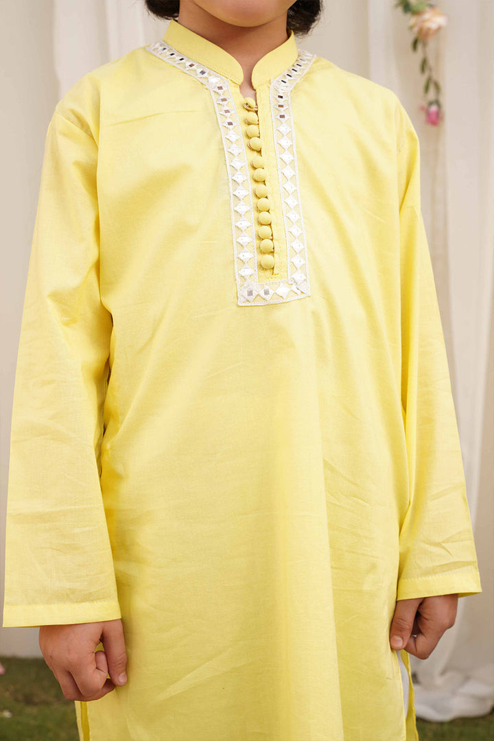 Hummingbirds - Basant Mirror Embroidery Kurta Cotton Chambray For Boy