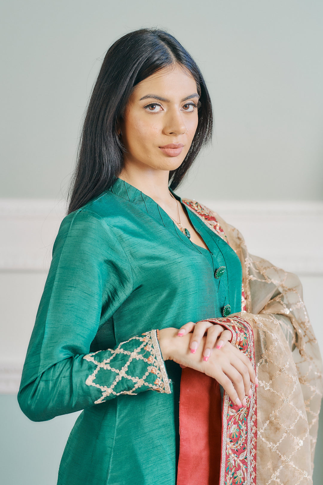 Kaanchi London - Zainia Organza Suit For Women - Green - 3 Piece