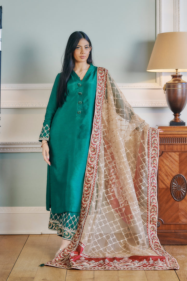 Kaanchi London - Zainia Organza Suit For Women - Green - 3 Piece