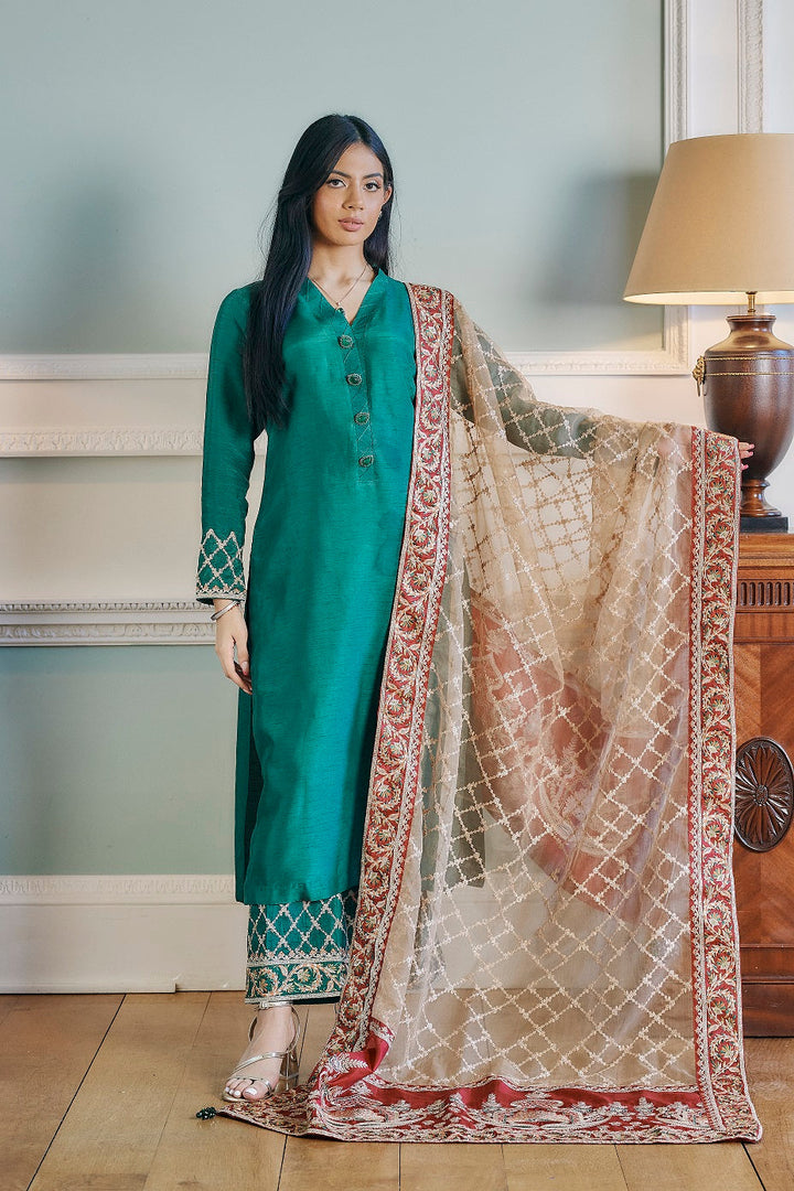 Kaanchi London - Zainia Organza Suit For Women - Green - 3 Piece