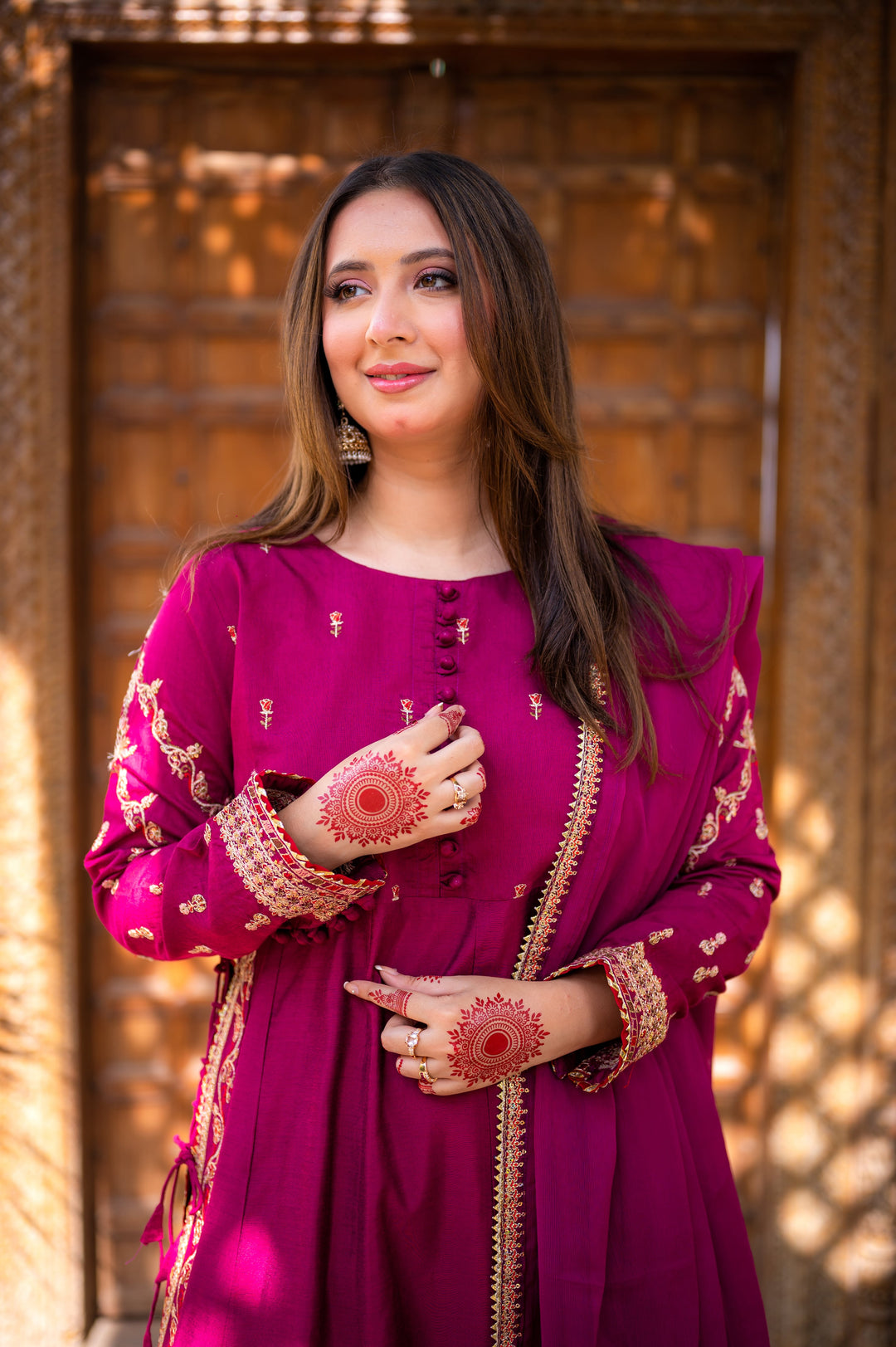 Omal by Komal - Zeenia - Plum - Paper Cotton & Chiffon - 3 Piece