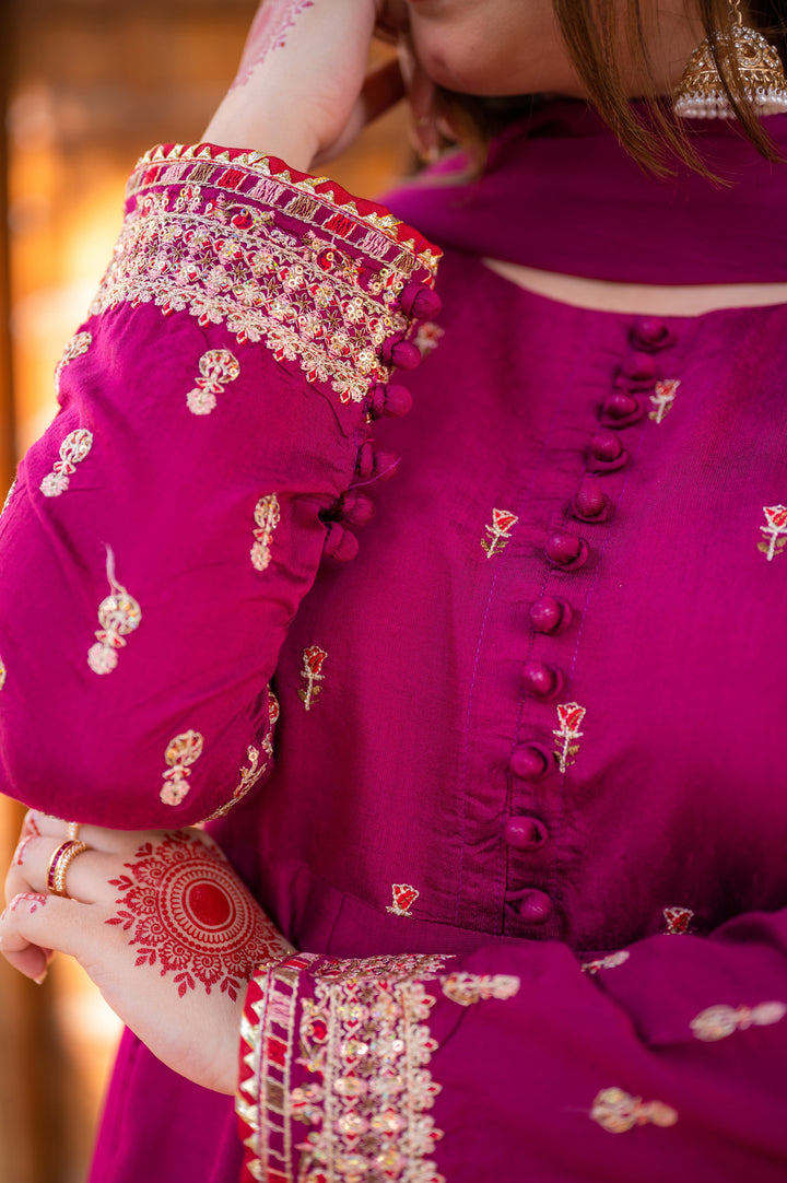 Omal by Komal - Zeenia - Plum - Paper Cotton & Chiffon - 3 Piece