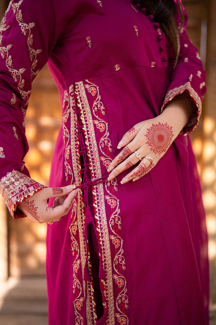 Omal by Komal - Zeenia - Plum - Paper Cotton & Chiffon - 3 Piece