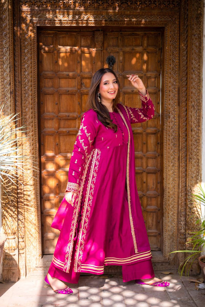 Omal by Komal - Zeenia - Plum - Paper Cotton & Chiffon - 3 Piece