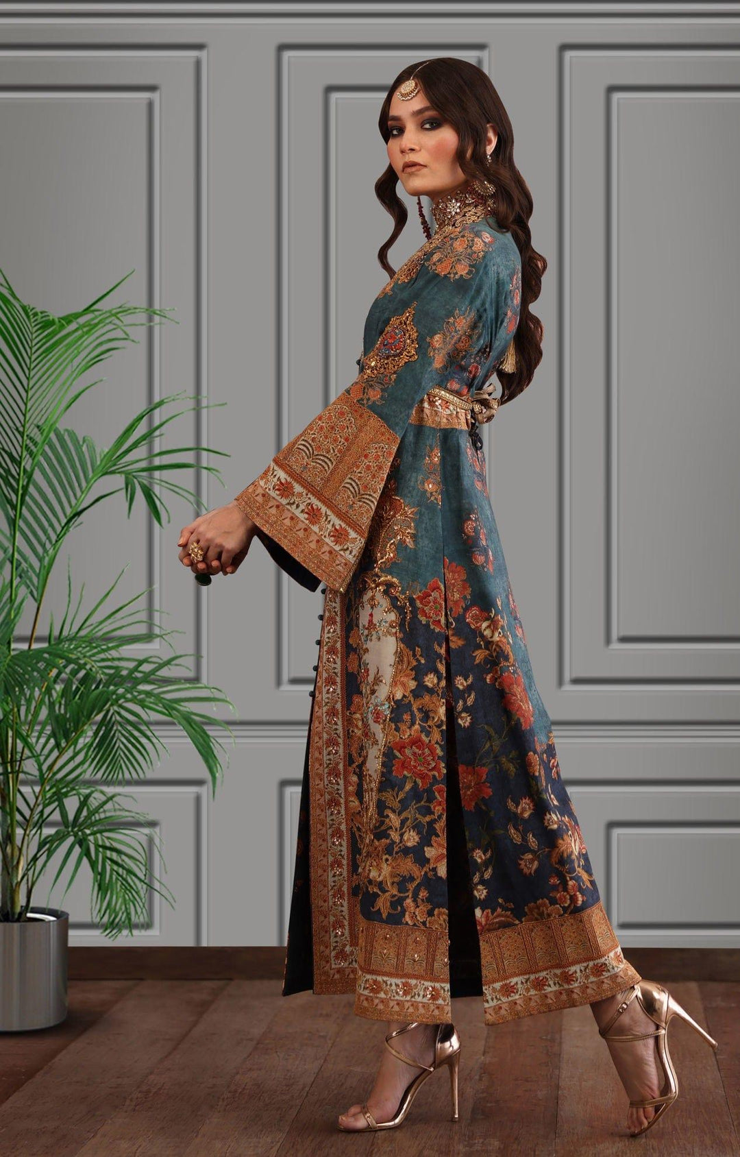 Shamaeel - Silk Printed Long Shirt with Banarasi Pants - Studio by TCS
