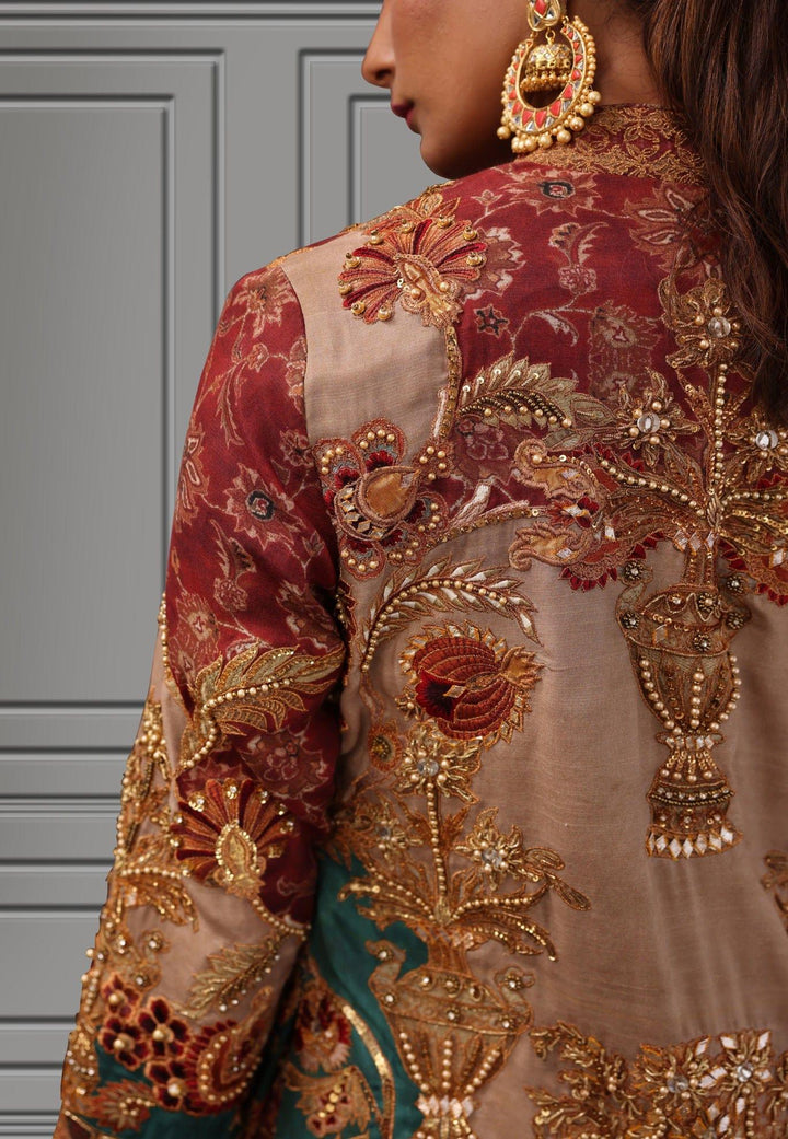 Shamaeel - Silk Embroidered Lehenga and Choli with Long Silk Embroidered Open Jacket - Studio by TCS
