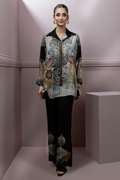 Shamaeel - Silk Embroidered V-neck Shirt with Silk Printed Pants - Studio by TCS