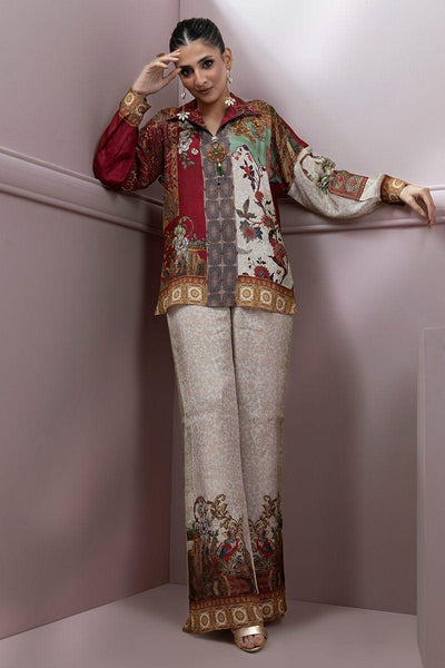 Shamaeel - Silk Embroidered Collared Shirt with Silk Printed Pants - Studio by TCS