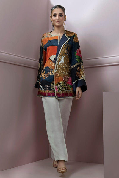 Shamaeel - Silk Embroidered Jacket Style Top with Silk Ivory Pants - Studio by TCS