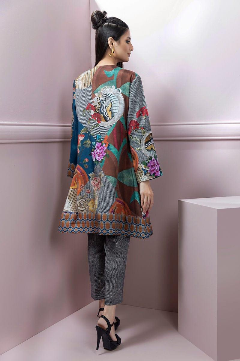 Shamaeel - Printed Silk Shirt and Pants with Silk Embroidered A-line Jacket - Studio by TCS