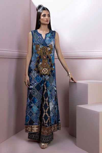 Shamaeel - Blue Embroidered Silk Shirt with Printed Silk Trouser - Studio by TCS