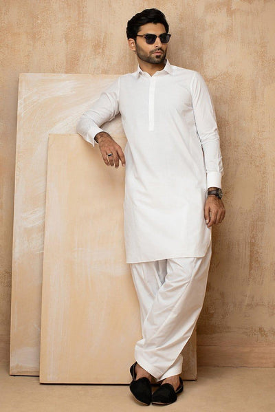 Deepak Perwani - White Cotton Kurta Shalwar - KAS584 - 2 Piece - Studio by TCS