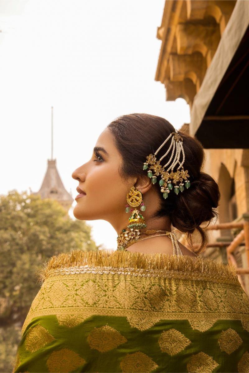 Pinktree - Olive Silk Shirt and Narrow Shalwar with Olive Raw Silk Hand-woven Artisanal Banarasi Doshala - Studio by TCS
