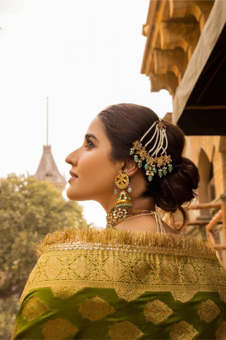 Pinktree - Olive Silk Shirt and Narrow Shalwar with Olive Raw Silk Hand-woven Artisanal Banarasi Doshala - Studio by TCS