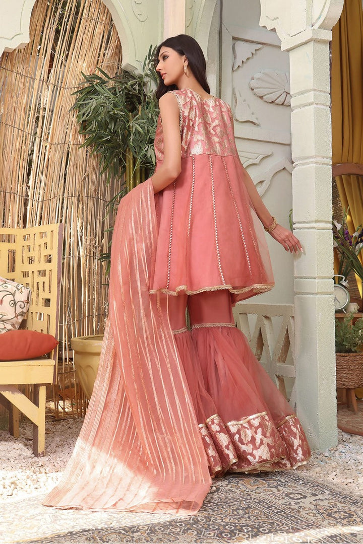 Sanas - Lorex & Net Gharara 3 Piece Suit - SHIREEN FESTIVE - G123162 - Dusty Rose