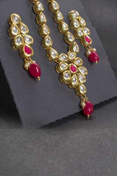 Designs By Amina - Kundan Mala Set In Ruby With Earrings
