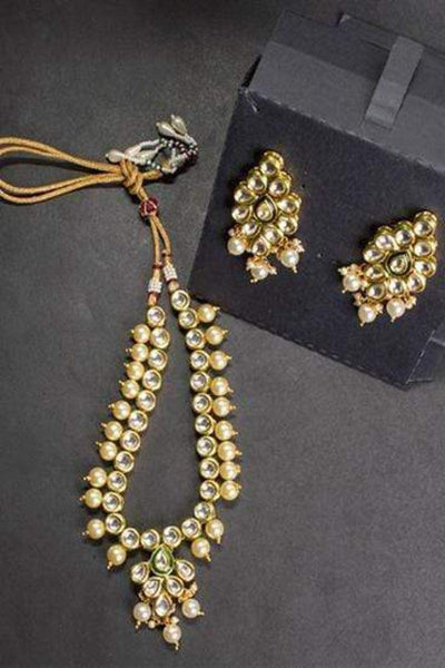 Designs By Amina - Kundan Necklace And Earrings In Pearl