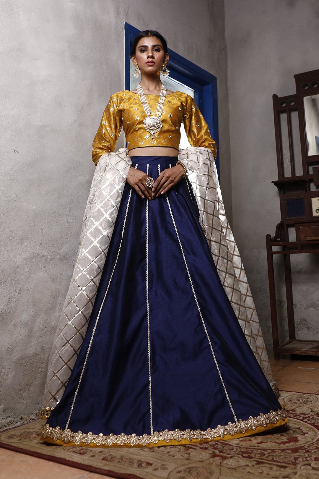 Sanas - Blue & Mustard Lehenga Choli - L202044