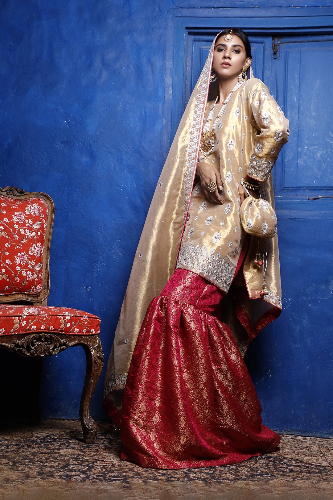 Sanas - Golden & Pink Gharara Suit - G202041