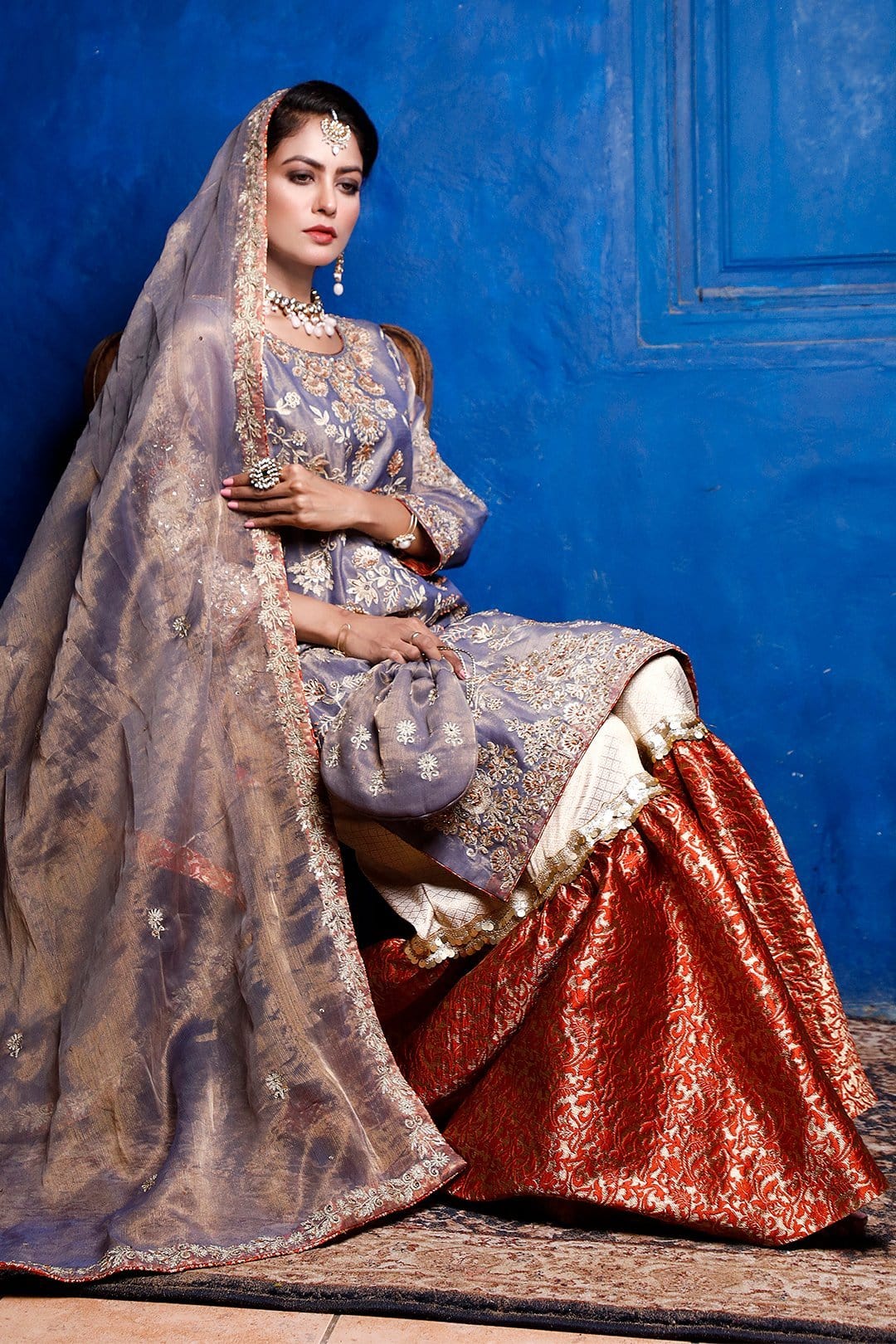 Sanas - Aari Handwork Embroidered Mesuri Gharara Suit | SIRA | G202040