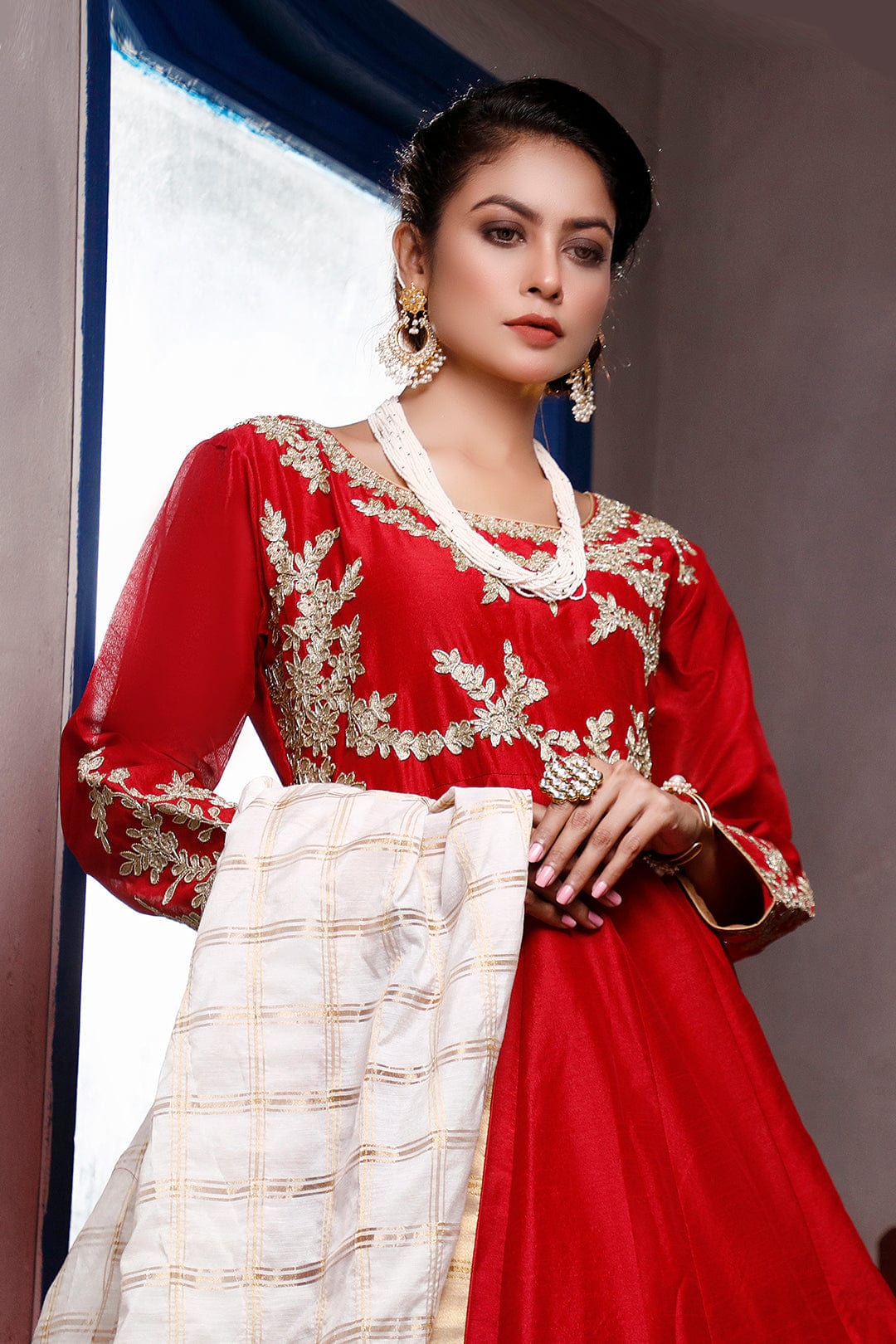 Sanas - Aari Embroidered Long Raw Silk Maxi | SIRA | M201997
