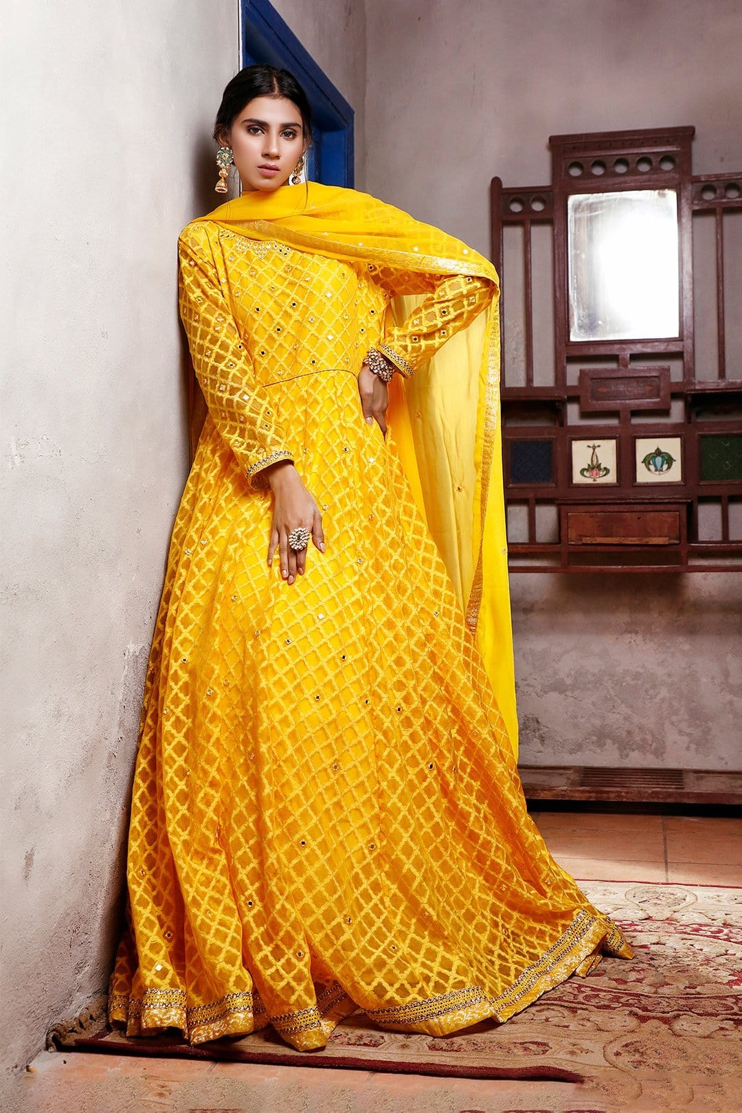 Sanas - Mirror Embroidered Long Jacquard Maxi | SIRA | M202029