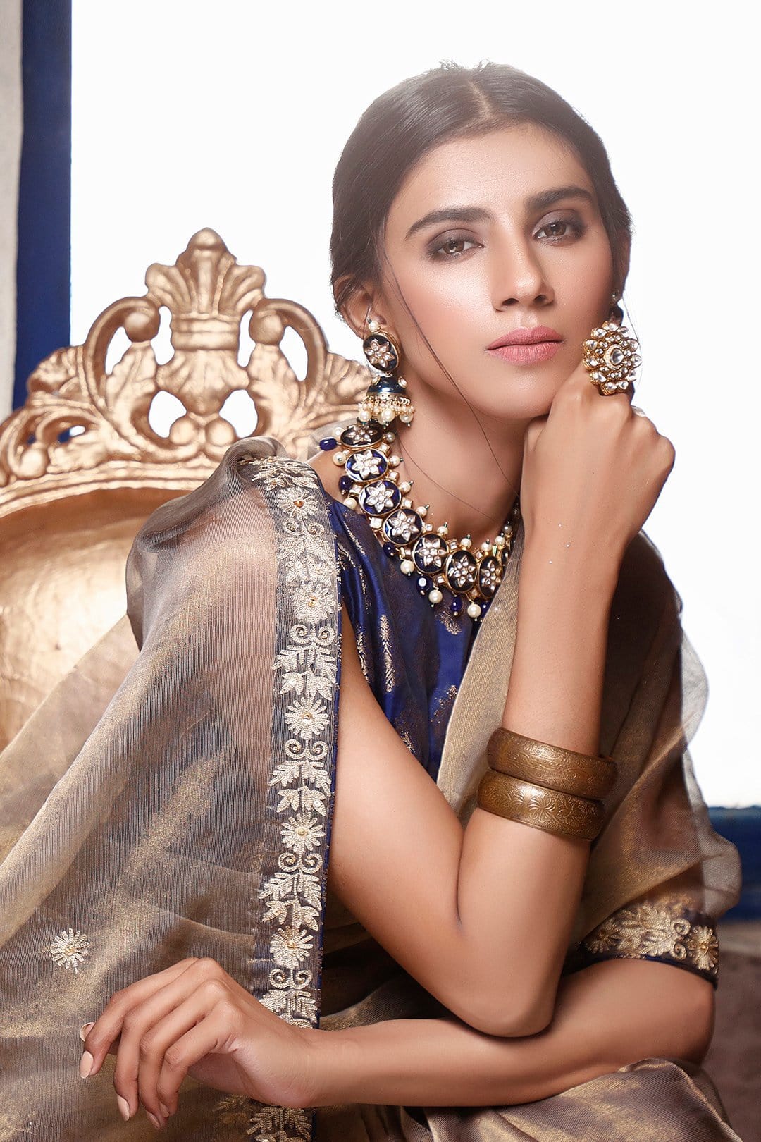 Sanas - Aari Embroidered Banarsi Organza Saree | SIRA | SR202055
