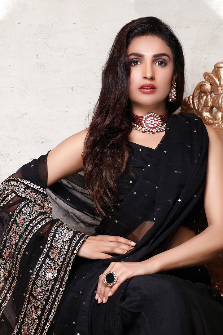 Sanas - Screen Printed Chiffon Sequins Saree | SIRA | SR202056