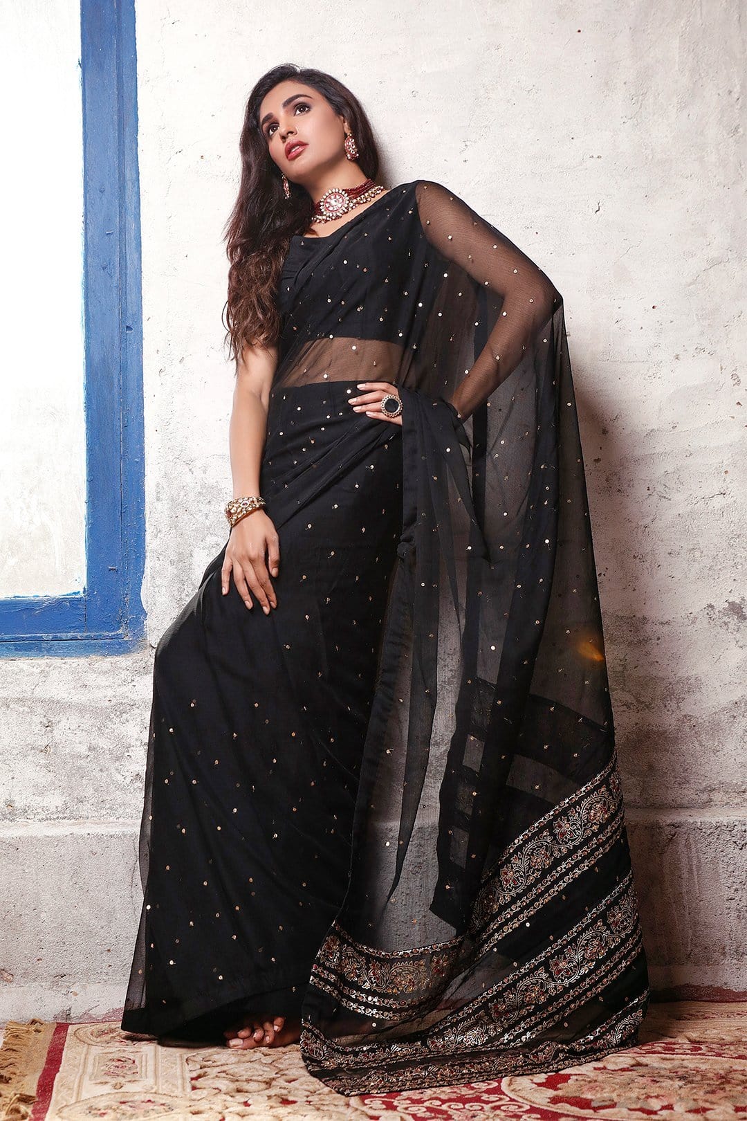Sanas - Screen Printed Chiffon Sequins Saree | SIRA | SR202056
