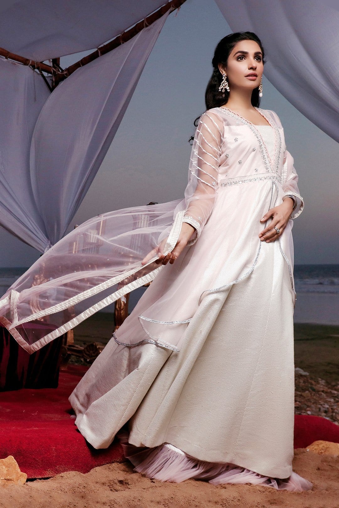Sanas - Embroidered Long Jacquard Net Maxi | SIRA | M202054