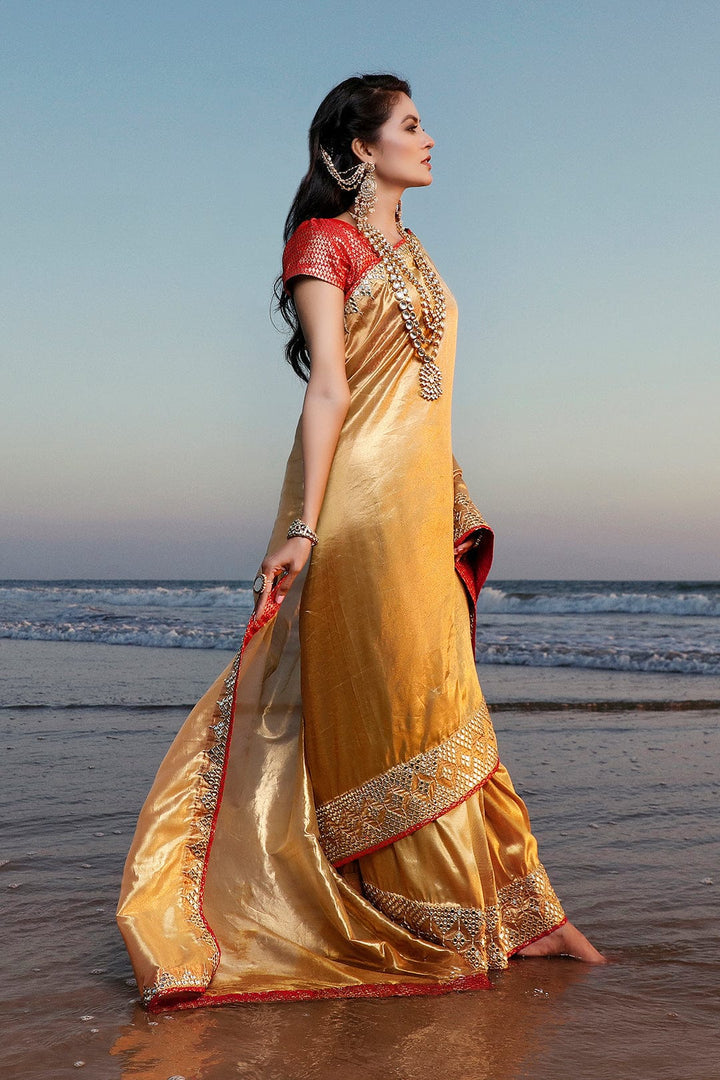 Sanas - Mirror Embroidered Organza Brocade Saree | SIRA | SR202057