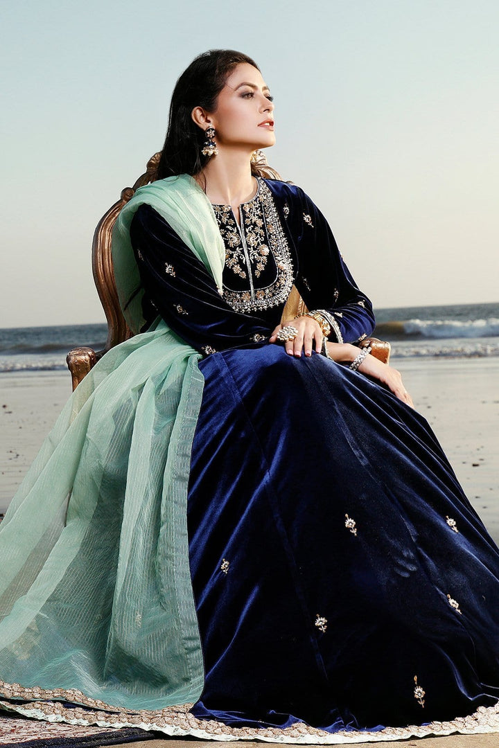 Sanas - Handwork Embroidered Long Velvet Maxi | SIRA | M202033