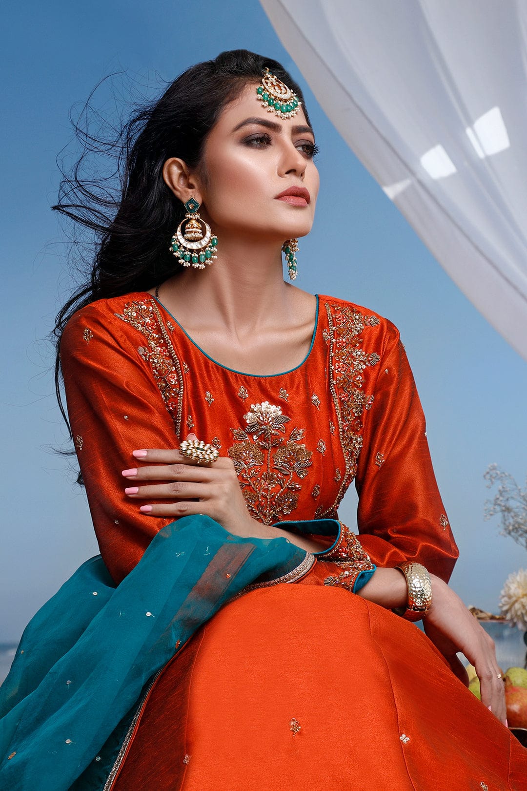 Sanas - Handwork Embroidered Raw Silk Long Maxi | SIRA | M202050
