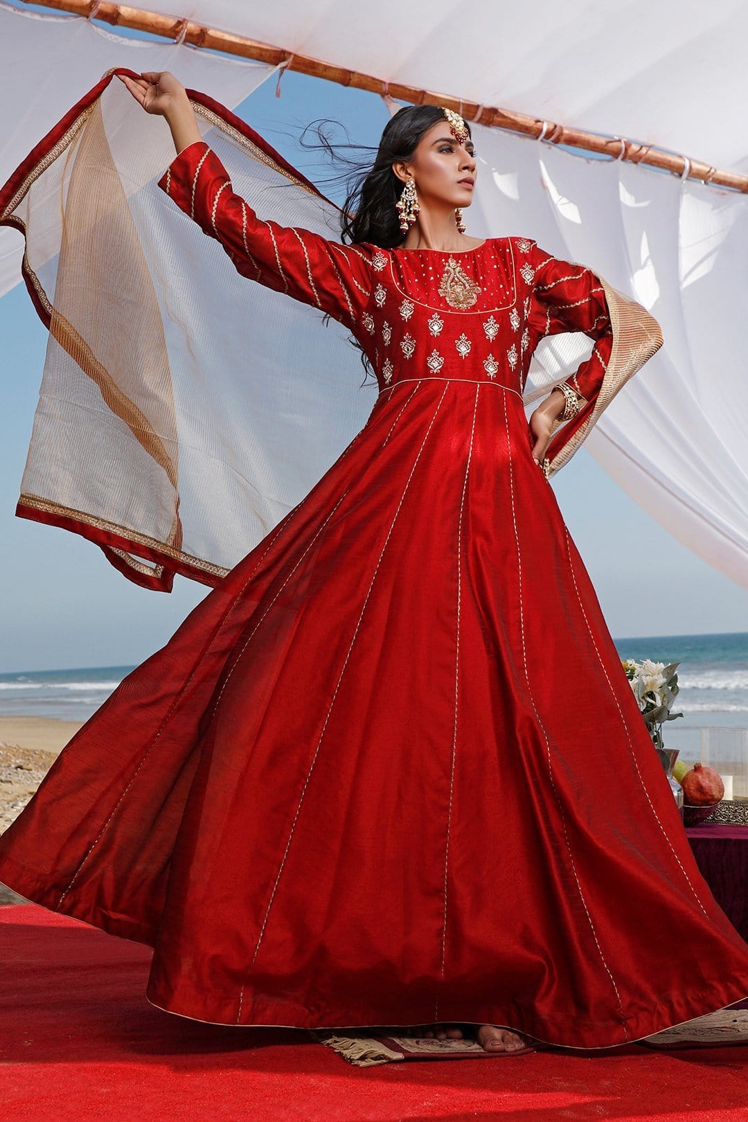 Sanas - Handwork Embroidered Long Raw Silk Maxi | SIRA | M202028