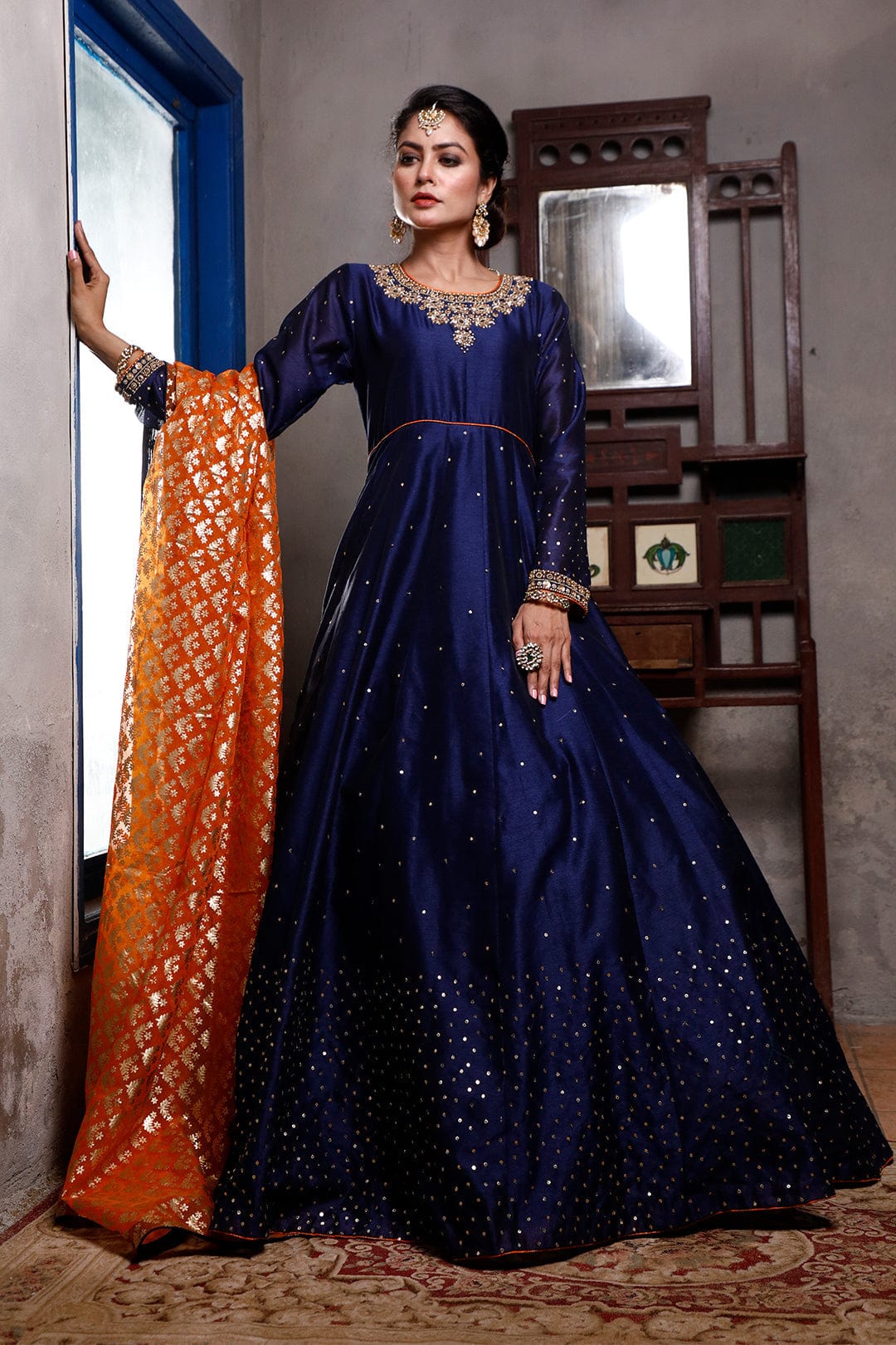 Sanas - Handwork Embroidered Raw Silk Long Maxi | SIRA | M202039