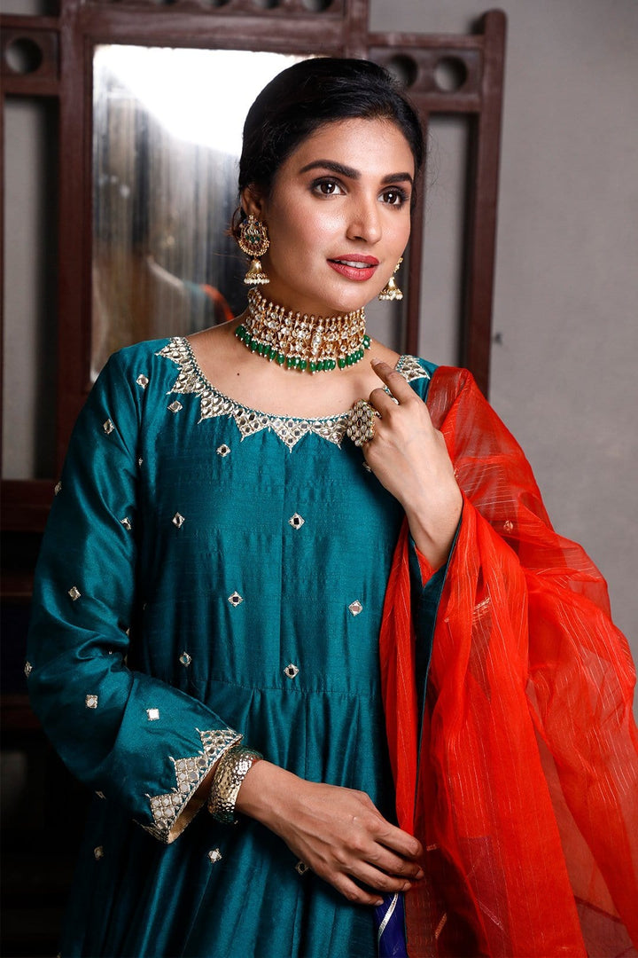 Sanas - Mirror Embroidered Long Raw Silk Maxi | SIRA | M202049