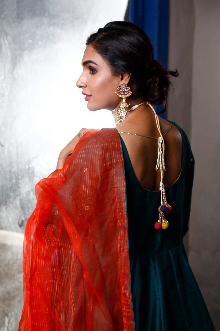Sanas - Mirror Embroidered Long Raw Silk Maxi | SIRA | M202049