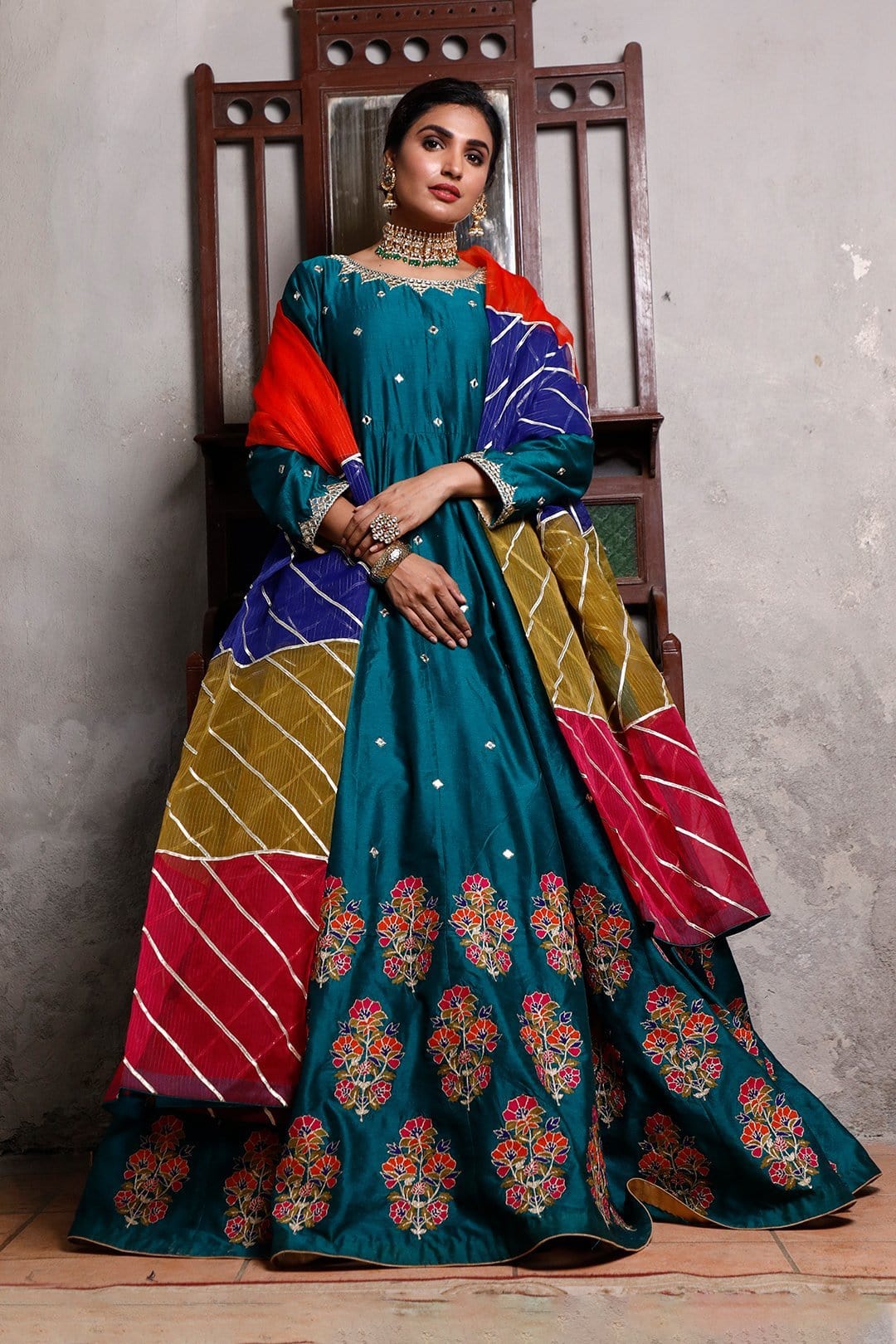 Sanas - Mirror Embroidered Long Raw Silk Maxi | SIRA | M202049