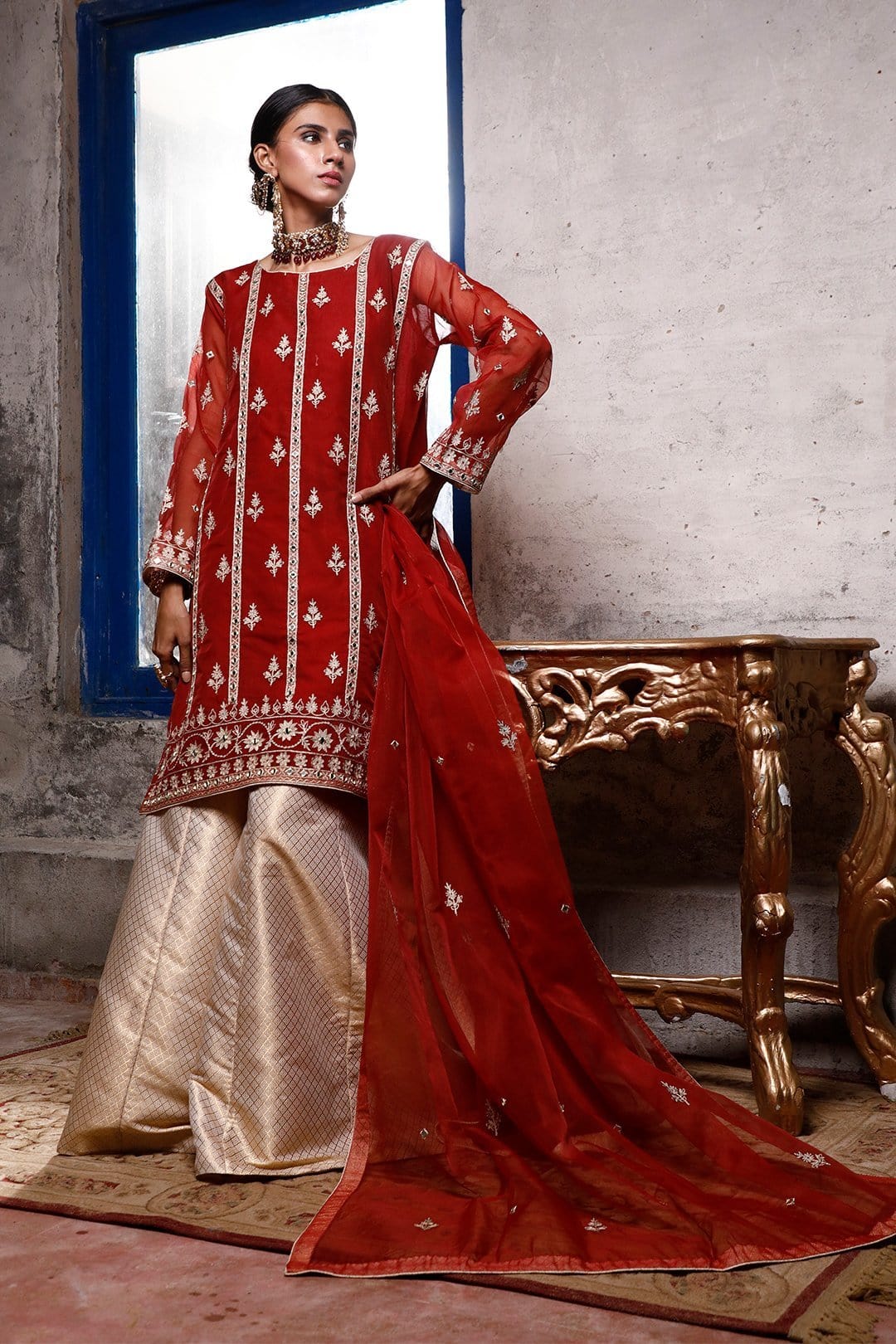Sanas - Traditional Handwork Brocade Gharara Suit | SIRA | P202043