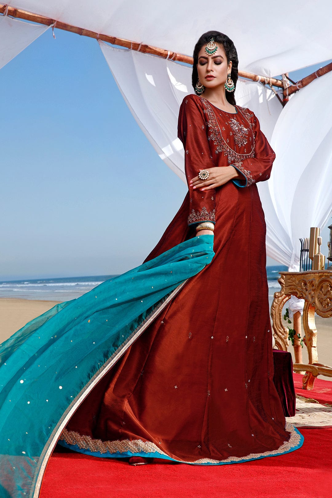Sanas - Handwork Embroidered Raw Silk Long Maxi | SIRA | M202050
