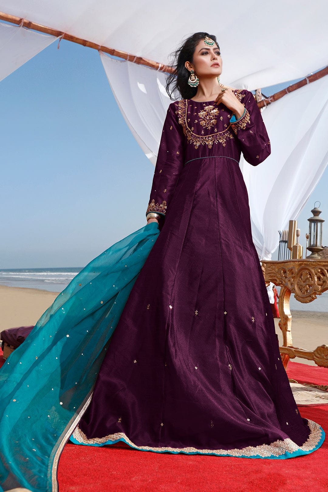 Sanas - Handwork Embroidered Raw Silk Long Maxi | SIRA | M202050