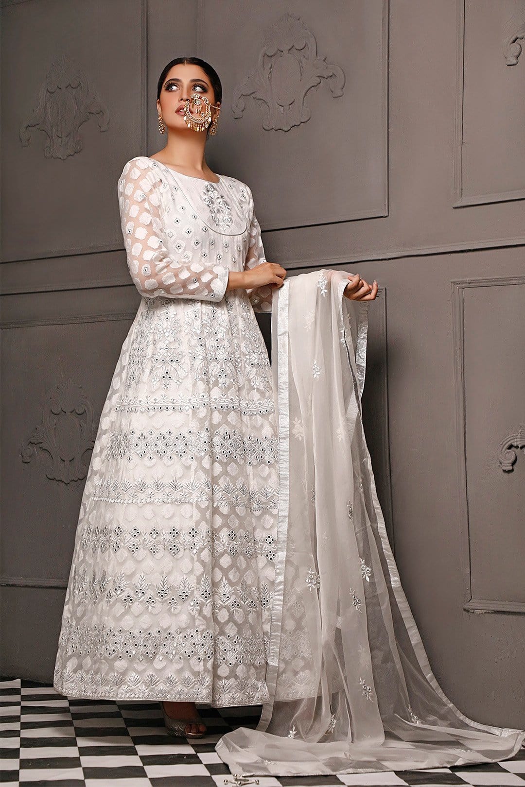 Sanas - Fully Self Embroidered Jacquard Long Maxi | Nikhaar | M202018