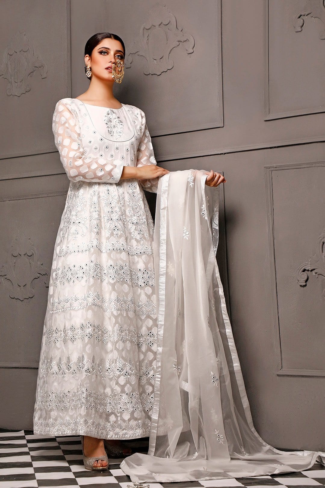 Sanas - Fully Self Embroidered Jacquard Long Maxi | Nikhaar | M202018