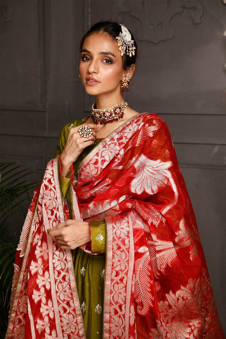 Sanas - Handwork Embroidered Raw Silk Long Maxi | Nikhaar | M202015