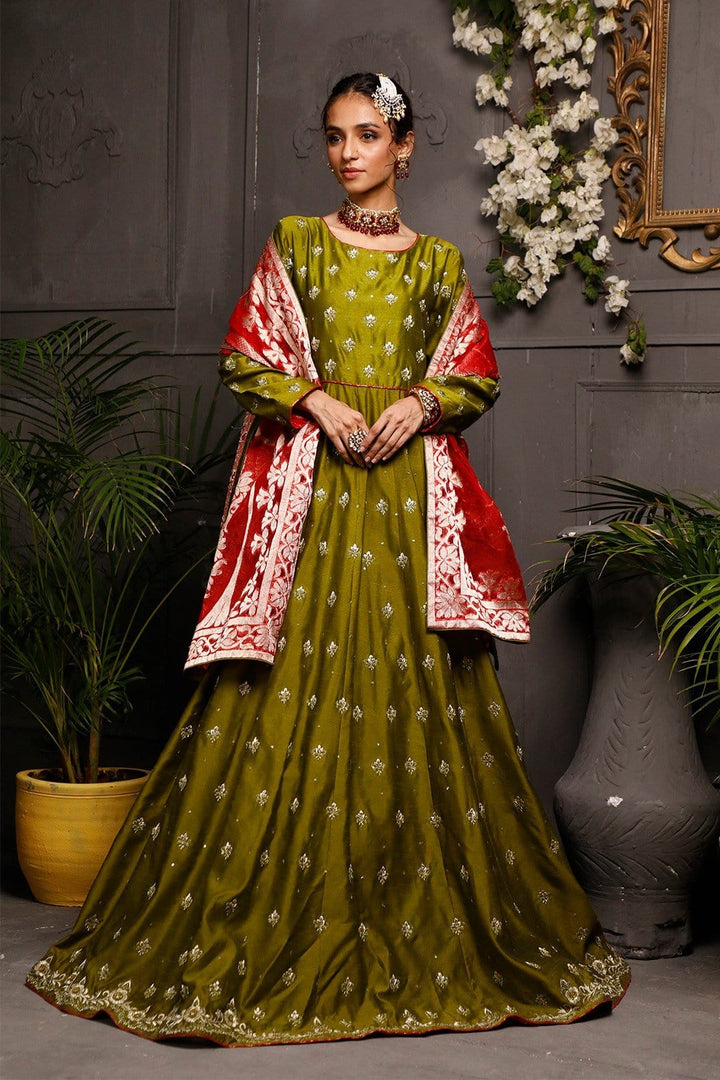 Sanas - Handwork Embroidered Raw Silk Long Maxi | Nikhaar | M202015